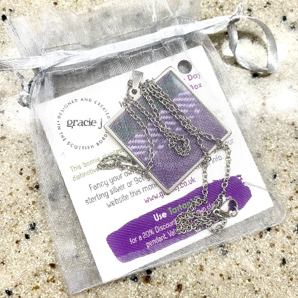 Tartan Necklace by Gracie J Scottish Artist Purple Plaid & Silver - Picture 6 of 11